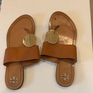 Tory Burch Tan Sandals with Gold Accents